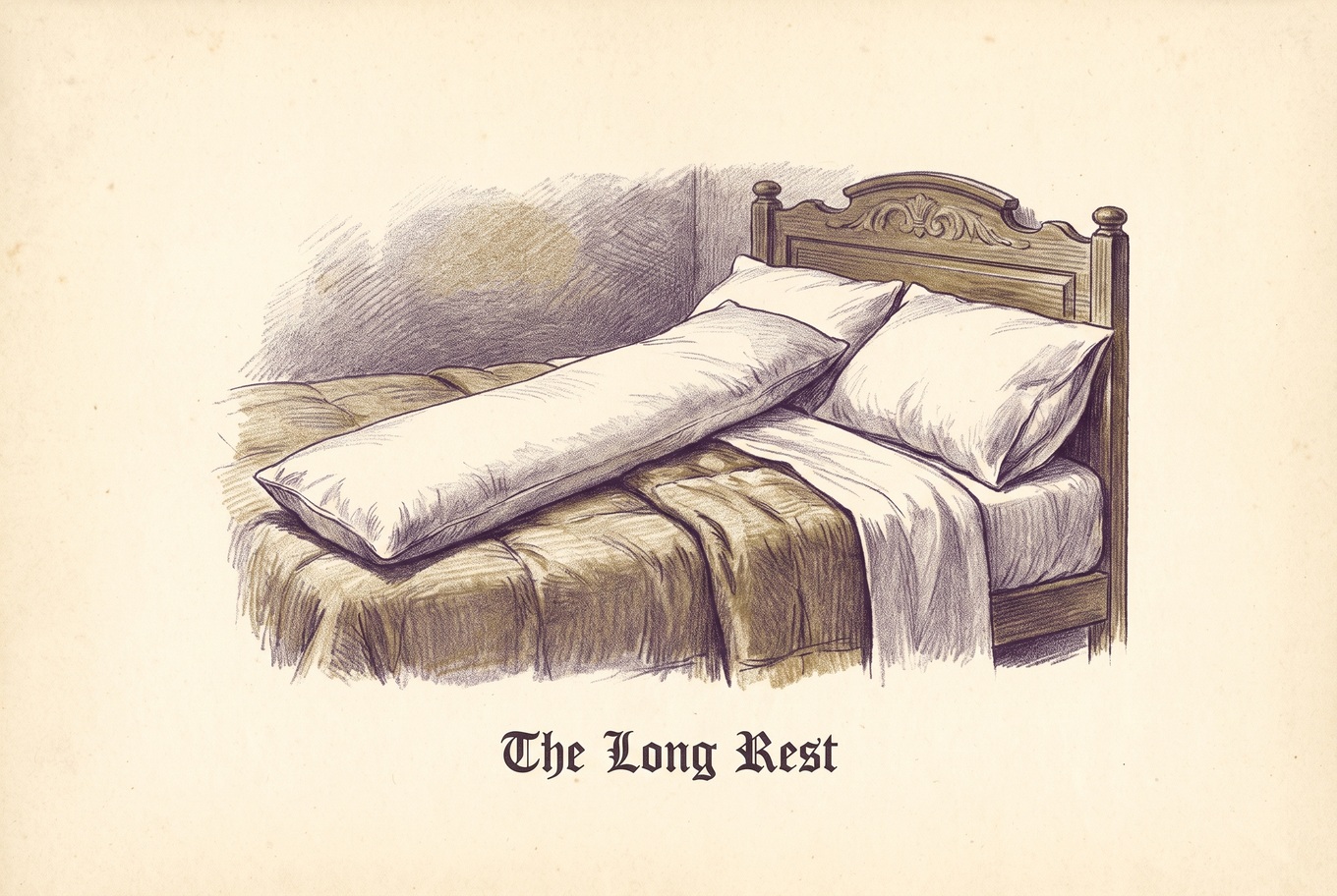 A long, narrow pillow stretched down the length of a bed next to two smaller pillows at the head, showing a body pillow as a larger member of the same bedding family.